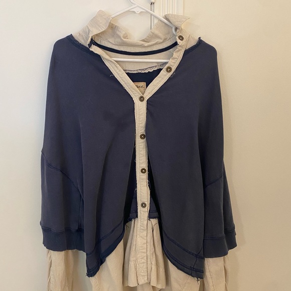 We The Free Sweaters - We The Free Navy and Cream Poncho Sweater